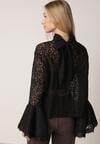 Czarna Wiskozowa Bluzka z Koronki z Bawełną Kokardą i Rozszerzanymi Rękawami Andrice