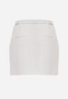 Biała Ołówkowa Spódnica z Bawełną z Paskiem i Podszewką Typu Szorty Vikisola