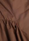 Brązowa Sukienka Bawełniana o Rozkloszowanym Fasonie z Dekoltem Łódką i Kieszeniami Elenira