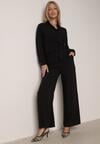 Czarny Wiskozowy Komplet Asymetryczna Koszula i Spodnie z Kieszeniami Moneia
