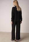 Czarny Wiskozowy Komplet Asymetryczna Koszula i Spodnie z Kieszeniami Moneia