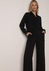 Czarny Wiskozowy Komplet Asymetryczna Koszula i Spodnie z Kieszeniami Moneia
