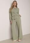 Zielony Wiskozowy Komplet Asymetryczna Koszula i Spodnie z Kieszeniami Moneia