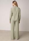 Zielony Wiskozowy Komplet Asymetryczna Koszula i Spodnie z Kieszeniami Moneia