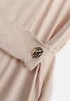 Beżowa Wiskozowa Sukienka Koszulowa z Marszczeniem i Guzikiem w Talii Lennatha