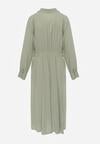 Zielona Wiskozowa Sukienka Koszulowa z Marszczeniem i Guzikiem w Talii Lennatha