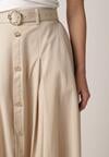 Beżowa Spódnica Rozkloszowana z Bawełną i Paskiem oraz Kieszniami Jorlea