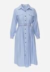 Niebieska Wiskozowa Sukienka Koszulowa z Paskiem Andranassa