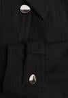Czarna Bawełniano-Wiskozowa Kurtka Typu Krótki Trencz z Ozdobnym Guzikiem Dafena
