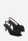 Czarne Sandały na Kaczuszce z Noskiem w Szpic z Kokardą Nepho