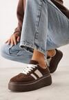 Brązowe Sneakersy Kultowe Tenisówki na Platformie z Koturnem Elisara