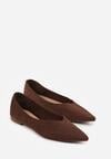 Brązowe Balerinki z Imitacji Zamszu z Noskiem w Szpic Egynome