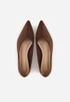 Brązowe Balerinki z Imitacji Zamszu z Noskiem w Szpic Egynome