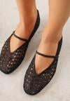 Czarne Ażurowe Balerinki z Imitacji Plecionki z Paskiem Naeraea