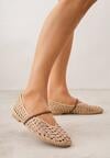 Beżowe Ażurowe Balerinki z Imitacji Plecionki z Paskiem Naeraea