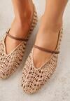 Beżowe Ażurowe Balerinki z Imitacji Plecionki z Paskiem Naeraea