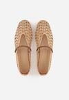 Beżowe Ażurowe Balerinki z Imitacji Plecionki z Paskiem Naeraea
