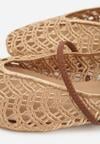 Beżowe Ażurowe Balerinki z Imitacji Plecionki z Paskiem Naeraea