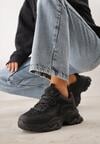 Czarne Sneakersy na Grubej Podeszwie z Koronkowymi Wstawkami i Cyrkoniami Sephialle