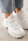 Białe Sneakersy na Grubej Podeszwie z Koronkowymi Wstawkami i Cyrkoniami Sephialle