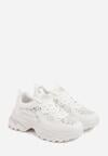 Białe Sneakersy na Grubej Podeszwie z Koronkowymi Wstawkami i Cyrkoniami Sephialle