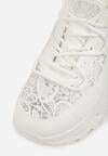 Białe Sneakersy na Grubej Podeszwie z Koronkowymi Wstawkami i Cyrkoniami Sephialle