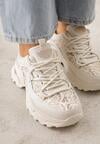 Beżowe Sneakersy na Grubej Podeszwie z Koronkowymi Wstawkami i Cyrkoniami Sephialle