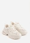 Beżowe Sneakersy na Grubej Podeszwie z Koronkowymi Wstawkami i Cyrkoniami Sephialle
