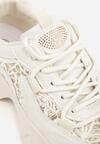Beżowe Sneakersy na Grubej Podeszwie z Koronkowymi Wstawkami i Cyrkoniami Sephialle