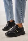 Czarne Sneakersy na Grubej Podeszwie ze Skórzaną Wkładką i Napisem Airarge