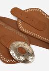 Jasnobrązowy Pasek w Kowbojskim Stylu z Nitami i Metaliczną Tłoczoną Klamrą Pretizia