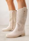 Beżowe Botki Ażurowe Ozdobione Metaliczną Aplikacją Iomosa