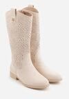 Beżowe Botki Ażurowe Ozdobione Metaliczną Aplikacją Iomosa