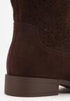 Brązowe Botki Ażurowe Ozdobione Metaliczną Aplikacją Iomosa