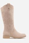 Ciemnobeżowe Botki Ażurowe Ozdobione Metaliczną Aplikacją Iomosa