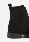 Czarne Sznurowane Botki z Ażurową Cholewką Zeliana