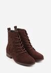 Brązowe Sznurowane Botki z Ażurową Cholewką Zeliana