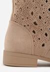 Ciemnobeżowe Sznurowane Botki z Ażurową Cholewką Zeliana