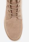 Ciemnobeżowe Sznurowane Botki z Ażurową Cholewką Zeliana