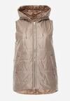 Jasnobrązowa Kamizelka z Nieodpinanym Kapturem i Geometrycznym Pikowaniem Kalousa
