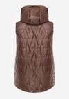 Brązowa Kamizelka z Nieodpinanym Kapturem i Geometrycznym Pikowaniem Kalousa
