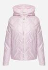 Różowa Kurtka Pikowana z Nieodpinanym Kapturem i Aplikacją na Rękawie Endora