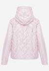 Różowa Kurtka Pikowana z Nieodpinanym Kapturem i Aplikacją na Rękawie Endora