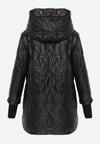 Czarna Pikowana Kurtka Przejściowa z Kapturem i Bocznymi Suwakami Mado