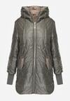 Zielona Pikowana Kurtka Przejściowa z Kapturem i Bocznymi Suwakami Mado