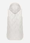 Biała Pikowana Kamizelka o Długim Kroju z Nieodpinanym Kapturem w Romby Dephice