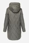 Zielona Pikowana Kurtka Przejściowa Parka z Kapturem o Długim Kroju z Ozdobą Isaline