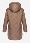 Jasnobrązowa Pikowana Kurtka Przejściowa Parka z Kapturem o Długim Kroju z Ozdobą Isaline