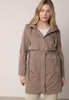Ciemnobeżowa Kurtka w Stylu Parki z Odpinanym Kapturem i Sznurkami Enang