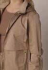 Brązowa Kurtka w Stylu Parki z Odpinanym Kapturem i Sznurkami Enang